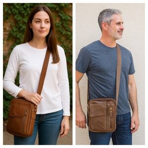 BULLCAPTAIN Unisex Leather Messenger Bag, Crossbody Shoulder Bag, Travel Bag